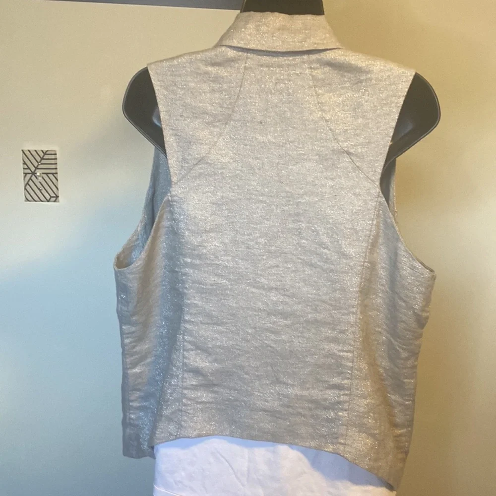 EILEEN FISHER GRAY TWINKLE LINEN WOVEN SHAWL COLLAR VEST - Picture 9 of 12